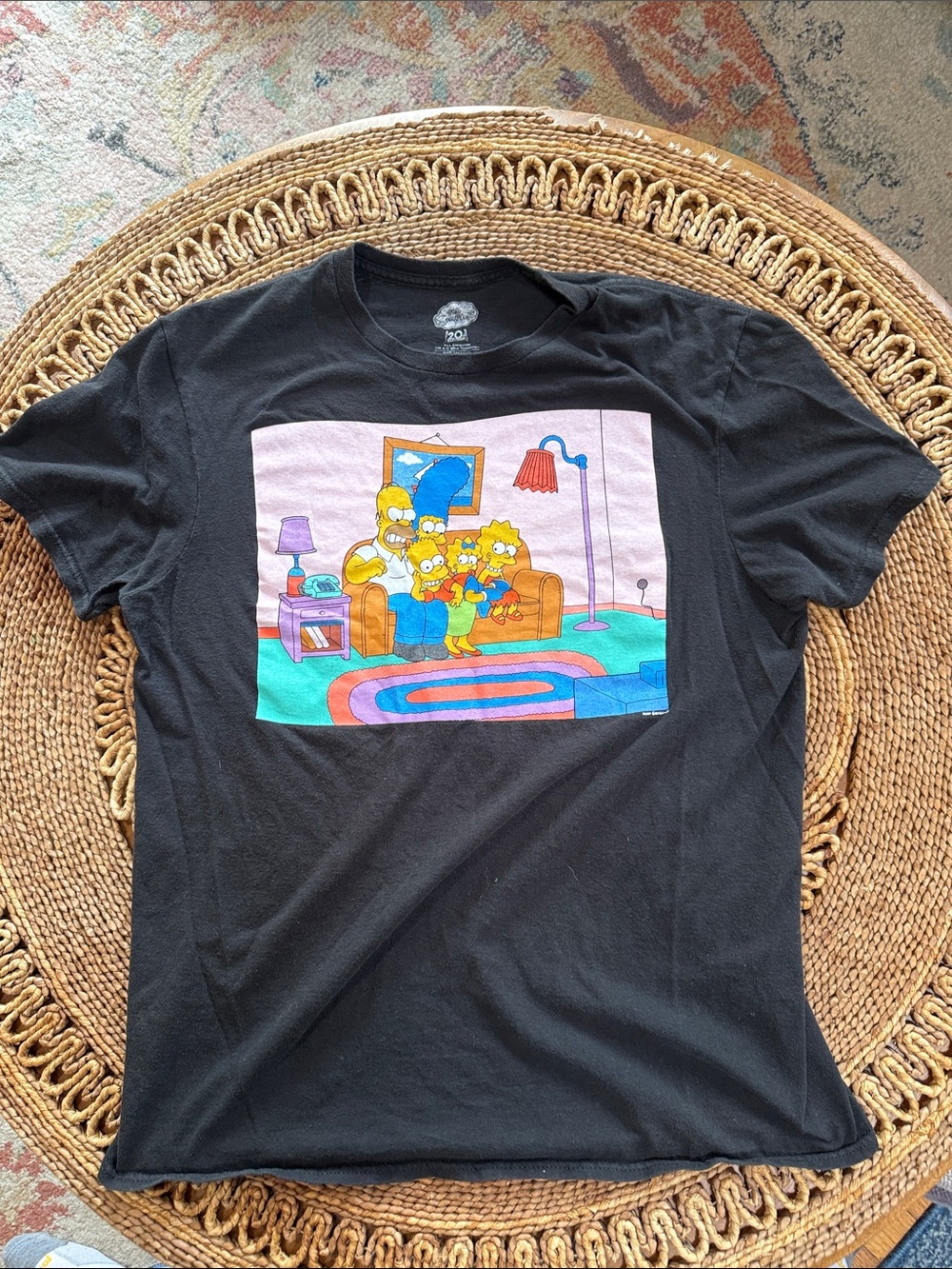 Black Short Sleeve Tee with Colorful Cartoon Family Graphic